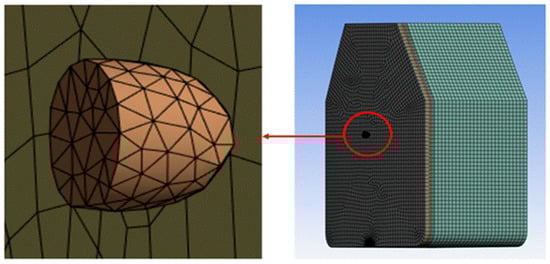 Meshed section of bullet and ballistic composite plate.