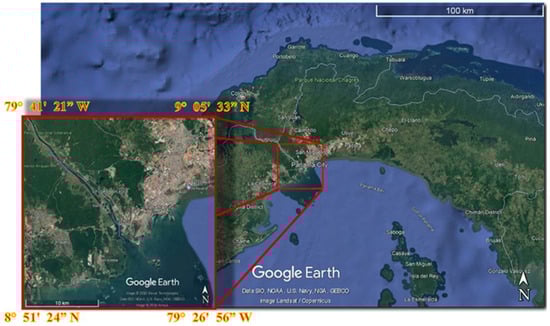 Study area: the broader area of Panama City. Map data ©2025: Google, SIO, NOAA, U.S Navy, NGA, GEBCO, Landsat/Copernicus, Airbus.