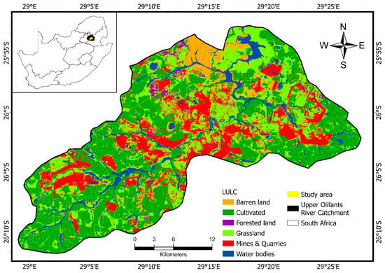 A locality map of the study area showing various types of land use and land cover (LULC).